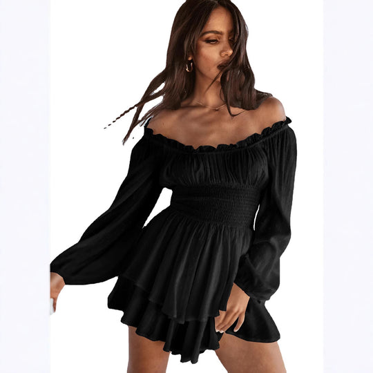 Damen Voluminöses Off-Shoulder Kleid mit voluminösen Ärmeln R&B