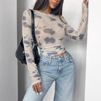 Damen figurbetontes Longsleeve-Oberteil mit einzigartigem Farbmuster R&B