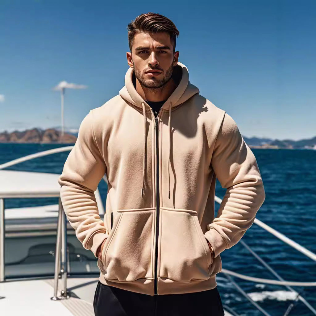Herren gemütlicher Kapuzenpullover mit Reißverschluss und Taschen R&B