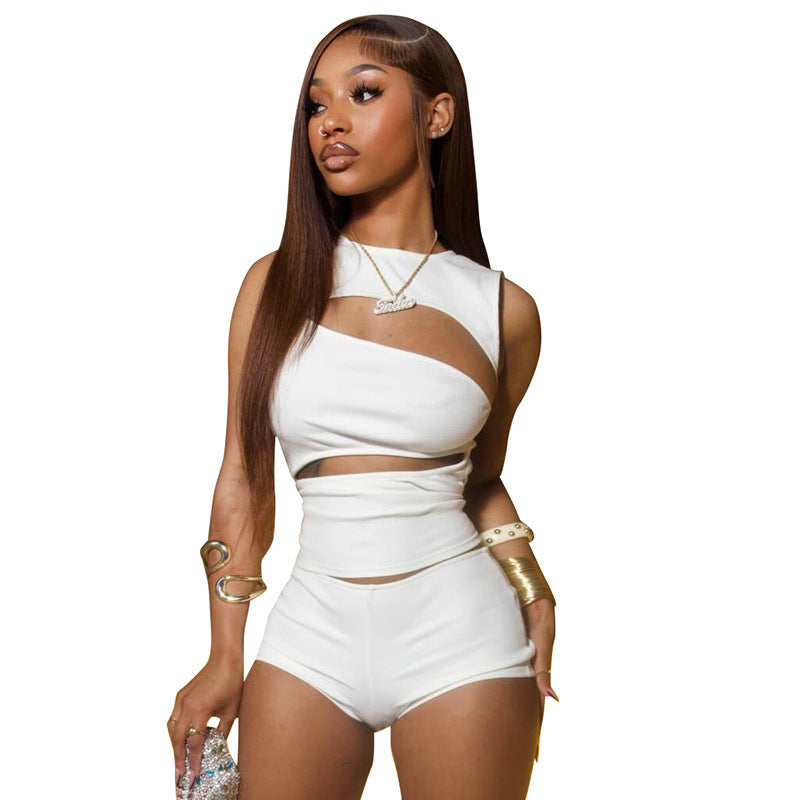 Damen modisches Oberteil mit angeschnittenen Details und passenden Shorts R&B