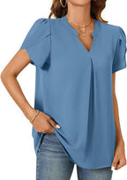 Damen Elegante Bluse mit V-Ausschnitt und Puffärmeln R&B