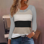 Damen Langarm T-Shirt mit modischem Streifenmuster und dekorativen Knöpfen R&B