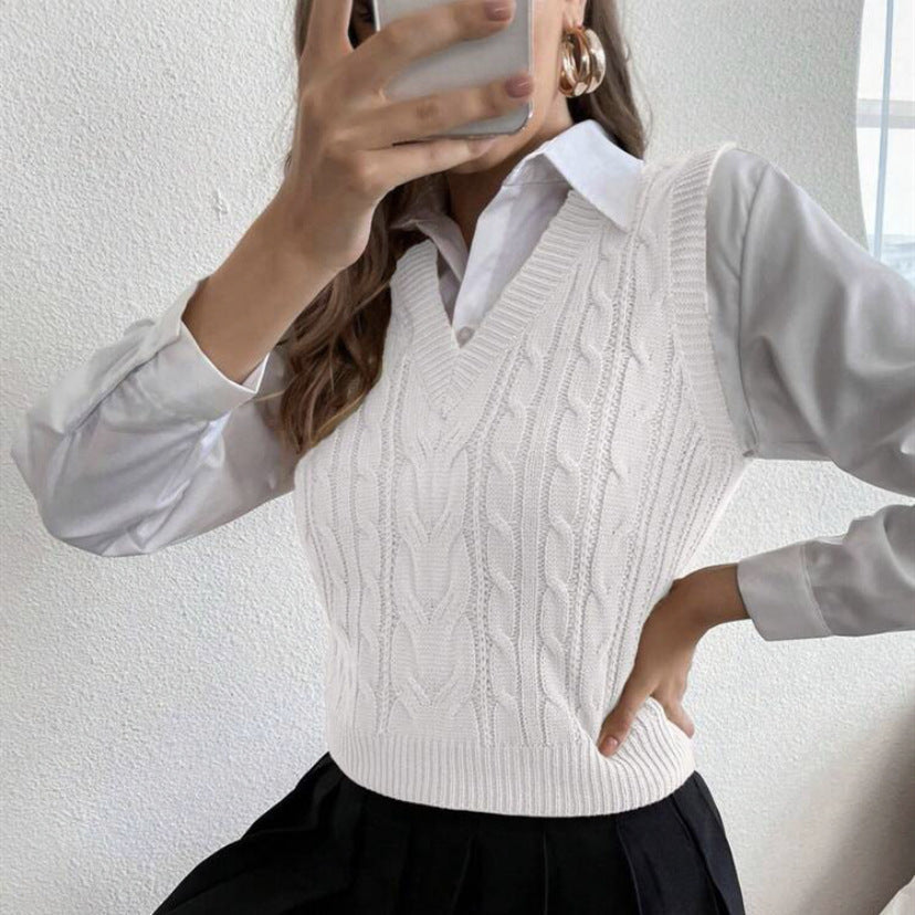Damen Strickpullover mit V-Ausschnitt und Zopfmuster