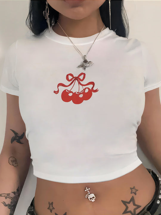 Damen Crop-T-Shirt mit kreativem Totenkopf-Design und figurbetontem Schnitt R&B