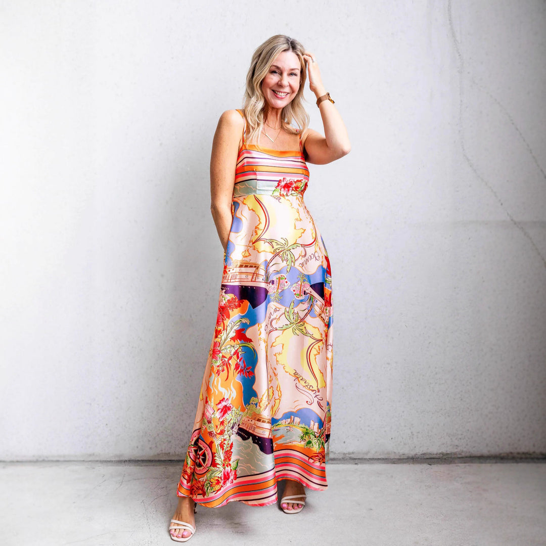 Damen Maxi-Kleid mit aufregendem Grafikdruck und verspieltem Design R&B