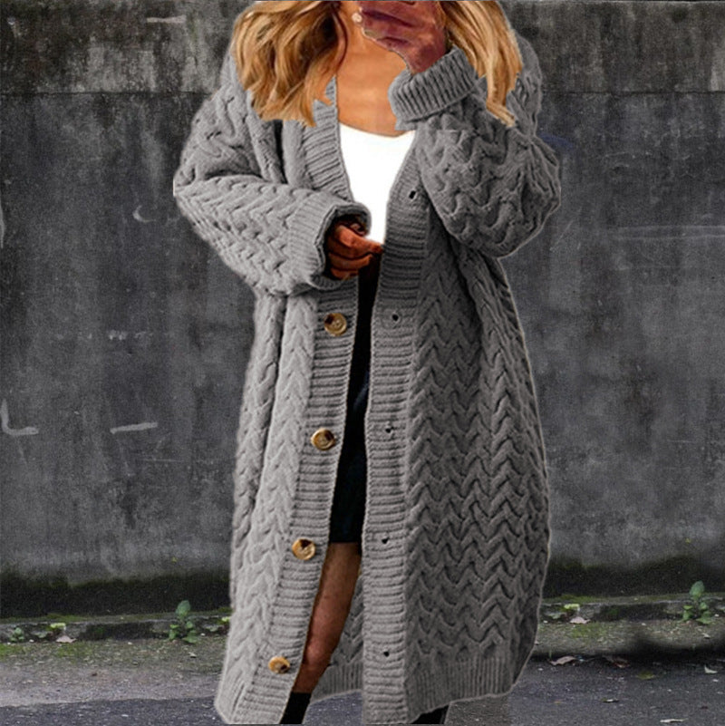 Damen Großer Strickmantel mit eleganten Knopfdetails und strukturierter Masche R&B