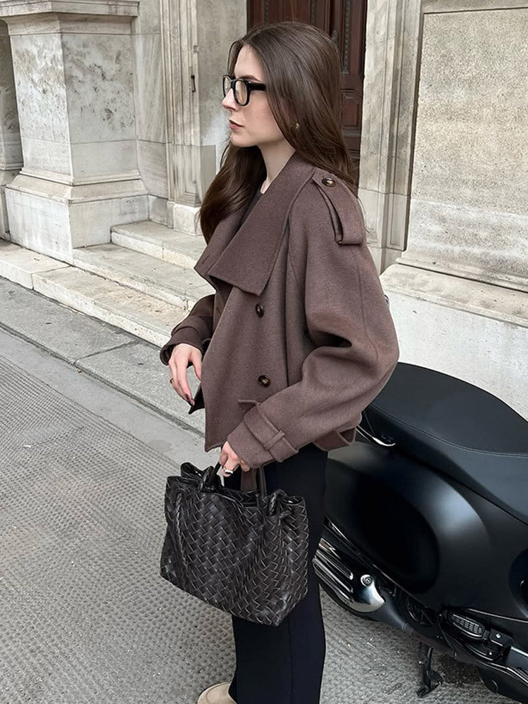 Damen lässige Oversized-Jacke mit doppelter Knopfleiste und breitem Revers R&B