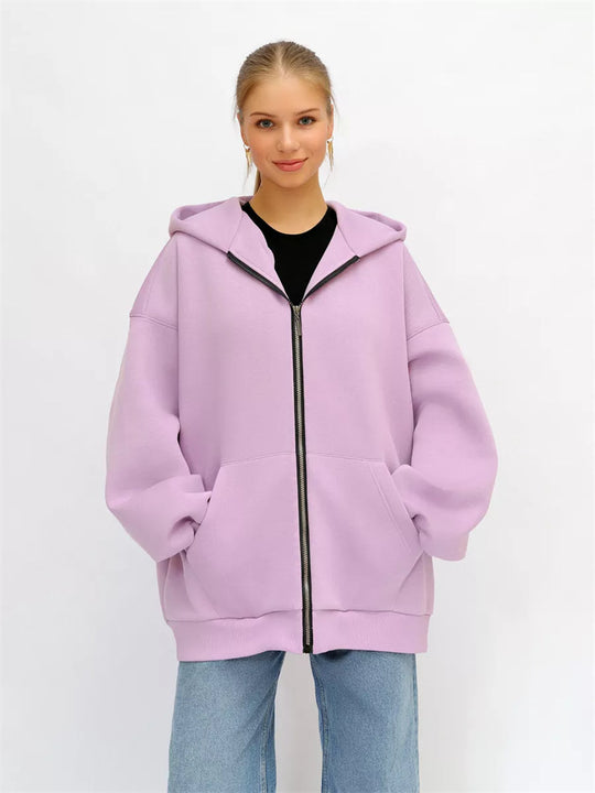 Damen lässiger Oversized Zip-Hoodie mit tiefen Taschen R&B