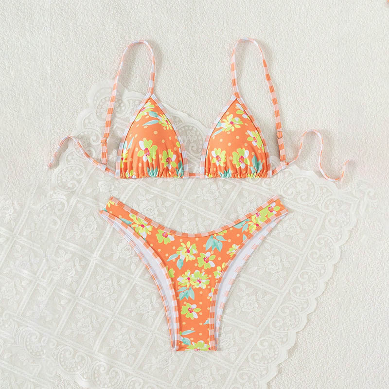 Damen Triangel-Bikini mit floralem Druck und verstellbaren Trägern R&B