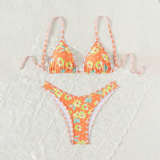 Damen Triangel-Bikini mit floralem Druck und verstellbaren Trägern R&B