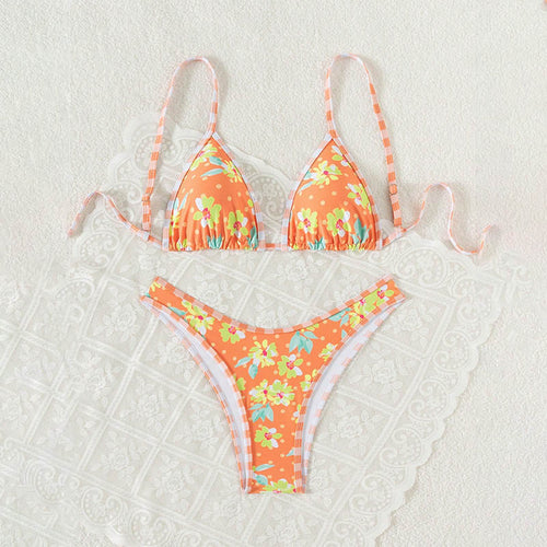 Damen Triangel-Bikini mit floralem Druck und verstellbaren Trägern R&B