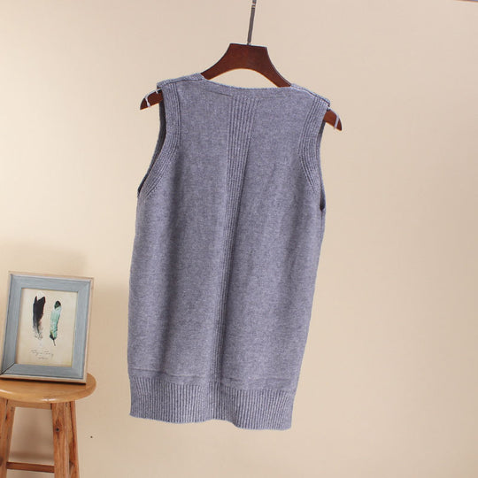 Damen Ärmelloses Stricktop mit V-Ausschnitt und Feinstrickstruktur R&B