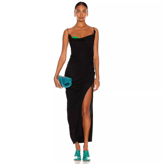 Damen drapiertes Maxikleid mit seitlichem Schlitz und asymmetrischem Schnitt R&B