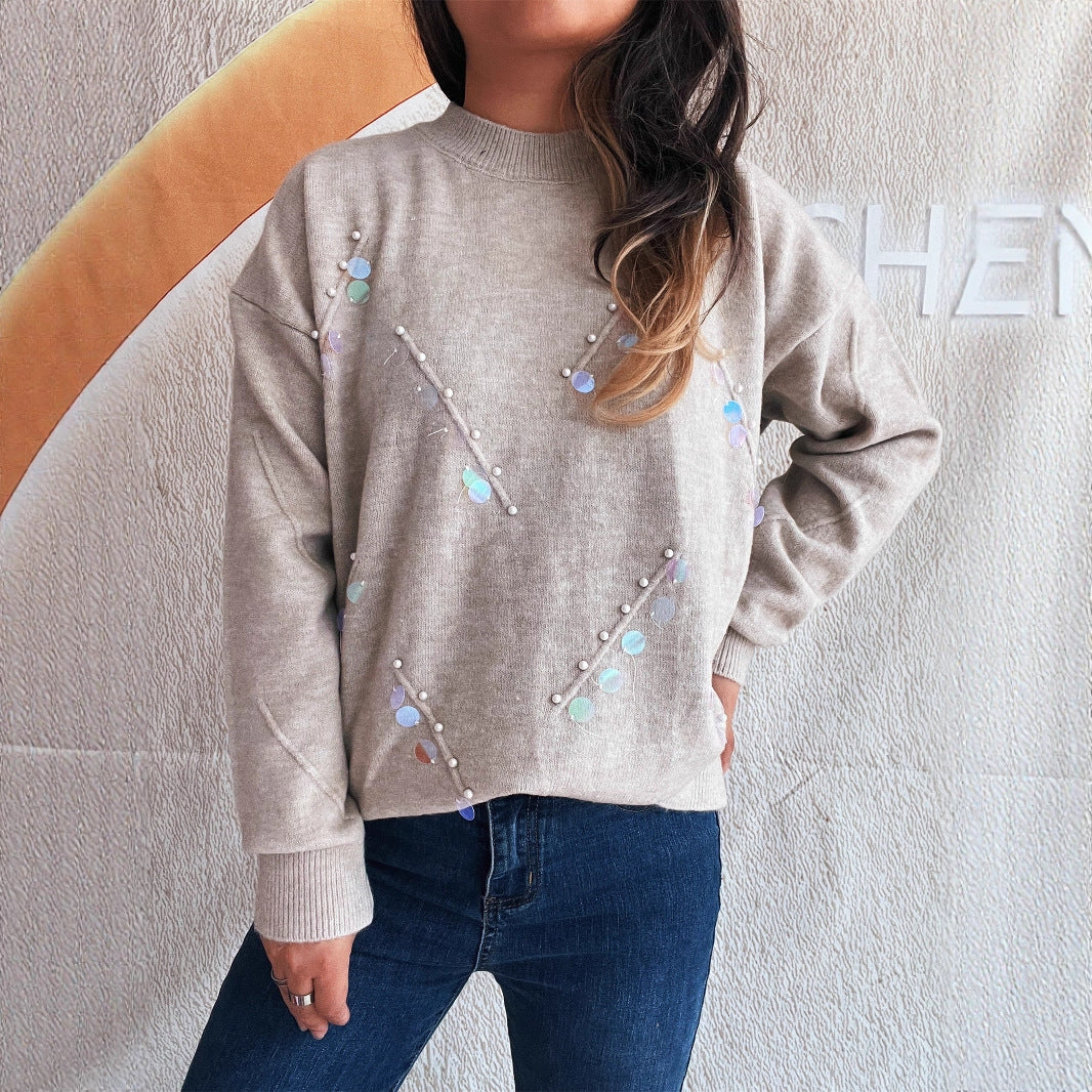 Damen Pullover mit modischen Perl- und Strassdetails R&B