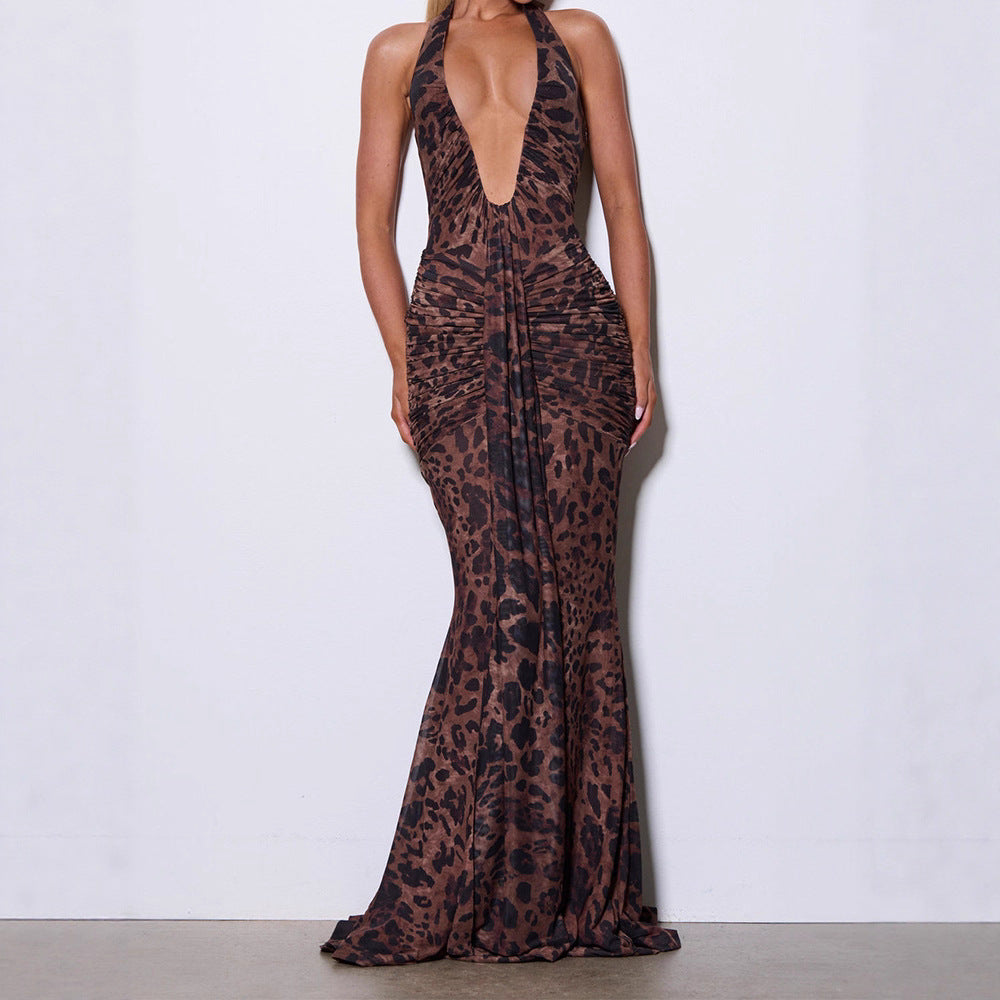 Damen Elegantes Glamour-Kleid mit tiefem V-Ausschnitt und Raffung R&B