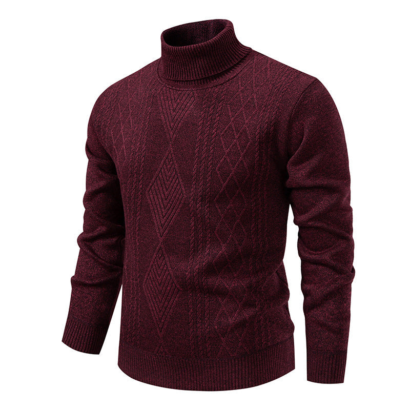 Herren nan Feinstrick-Rollkragenpullover mit strukturierter Zopfmuster-Struktur und körpernahem Schnitt R&B