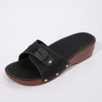 Damen nan Schlupf-Pantolette mit gepolstertem Komfortfußbett, dekorativer Schnalle und leichter Keilsohle R&B