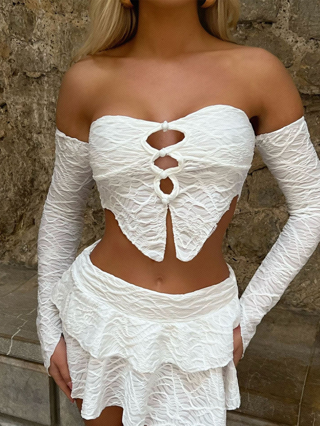 Damen Cropped Oberteil mit einzigartigem Knotendesign und raffinierten Ärmeln R&B