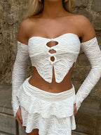 Damen Cropped Oberteil mit einzigartigem Knotendesign und raffinierten Ärmeln R&B