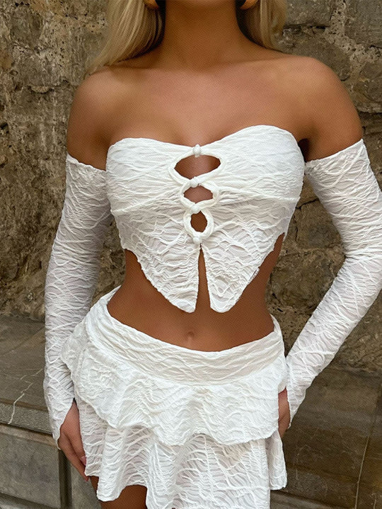 Damen Cropped Oberteil mit einzigartigem Knotendesign und raffinierten Ärmeln R&B
