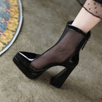 Damen stilvolle Plateau-Stiefeletten mit transparentem Netzdesign R&B