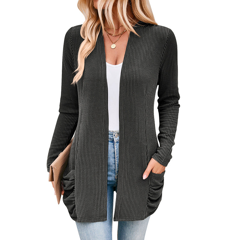 Damen Strickjacke mit Raffung und praktischen Taschen R&B