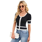 Damen modisches Strickoberteil mit trendy Zierknöpfen R&B