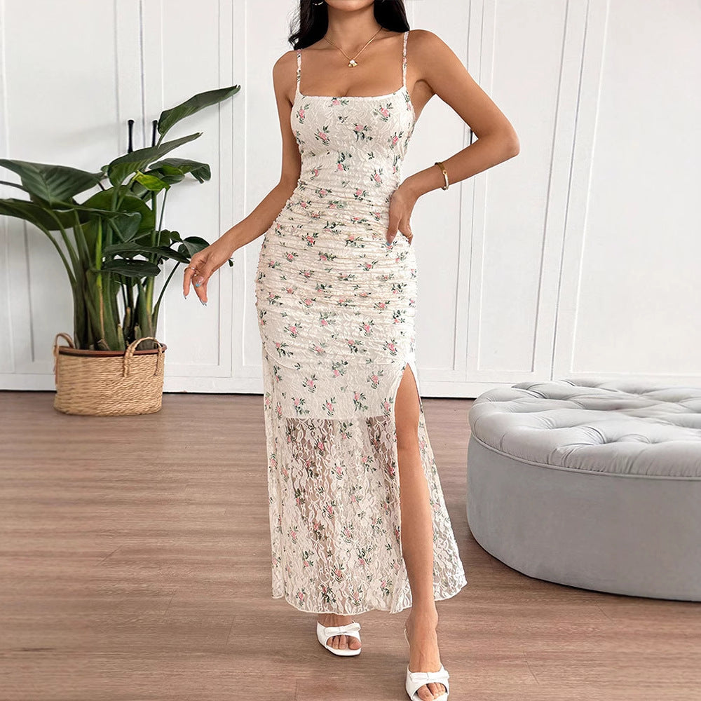Damen Maxikleid mit raffiniertem Spitzenbesatz und floralem Design R&B