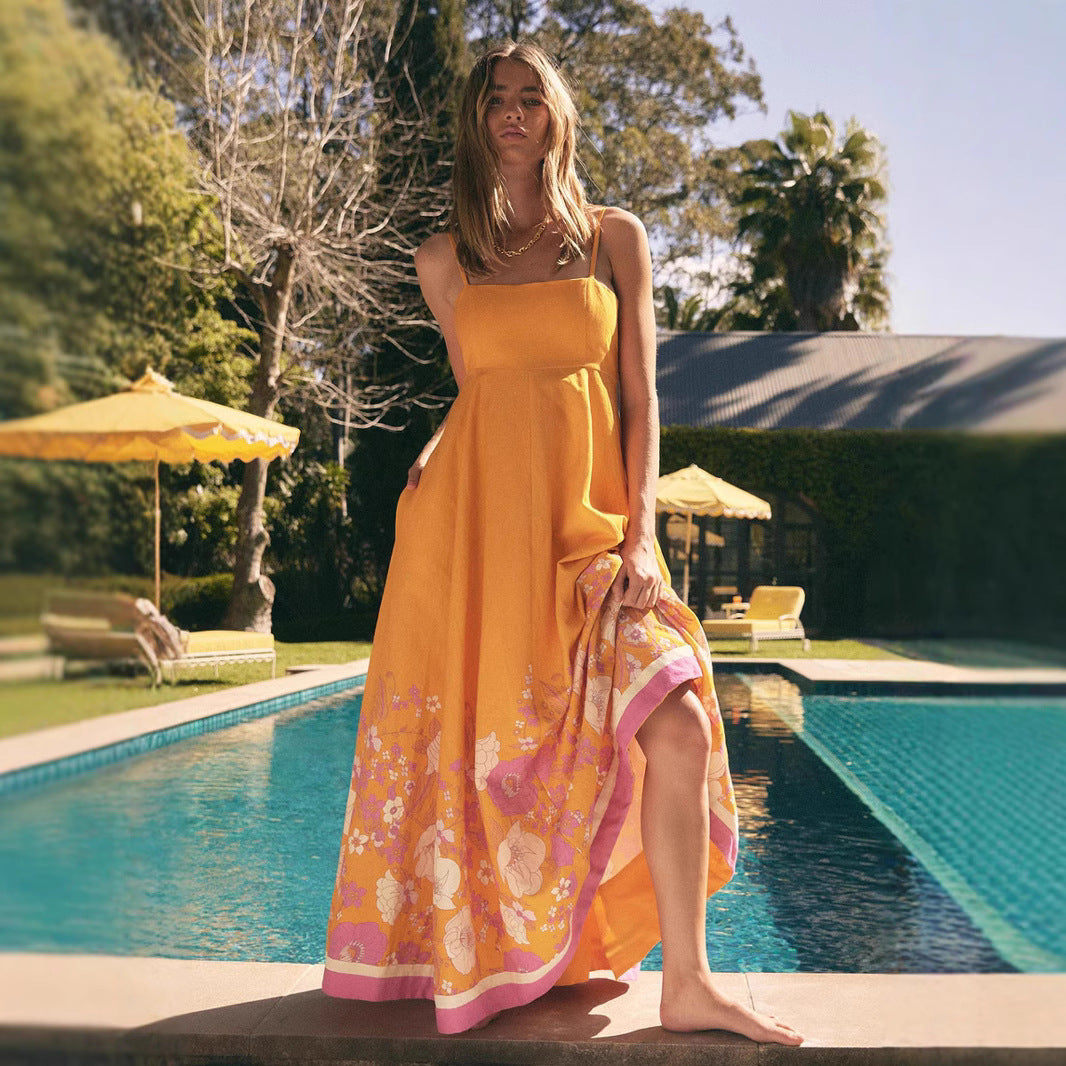 Damen Maxikleid mit floralem Design und eleganten Spaghettiträgern R&B