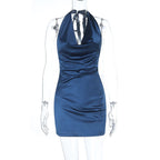 Damen figurbetontes Satin-Minikleid mit sexy Halterdesign R&B