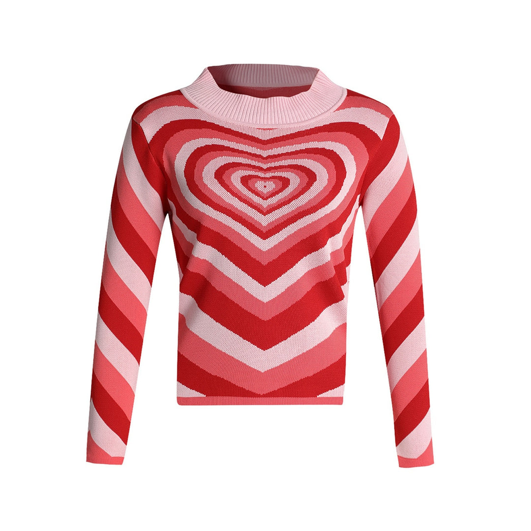 Damen Strickpullover mit herzförmigem Muster und hohem Kragen R&B