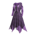 Damen Gothic Maxikleid mit Spitzenbesatz und Schnürung R&B