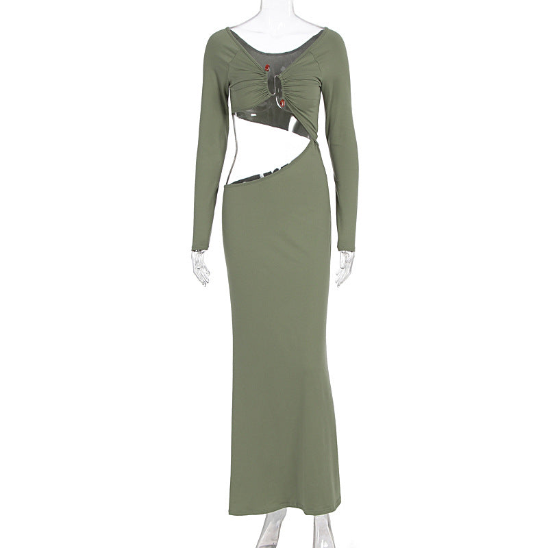 Damen atemberaubendes Wickelmaxikleid mit figurbetontem Schnitt und strategischen Cut-Outs R&B