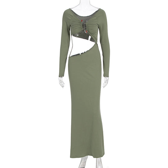 Damen atemberaubendes Wickelmaxikleid mit figurbetontem Schnitt und strategischen Cut-Outs R&B
