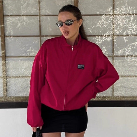 Damen Sportliche Oversized-Jacke mit hohem Kragen und Reißverschluss R&B