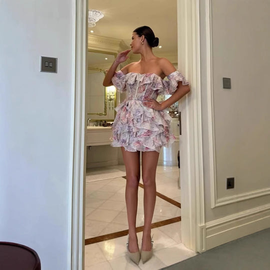 Damen Rüschendes Cocktailkleid mit schulterfreiem Design und tailliertem Schnitt R&B
