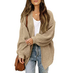 Damen lockerer Strickcardigan mit voluminösen Ärmeln und strukturiertem Design R&B