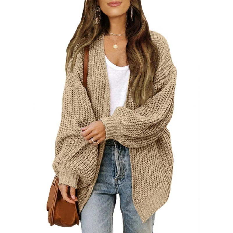 Damen lockerer Strickcardigan mit voluminösen Ärmeln und strukturiertem Design R&B