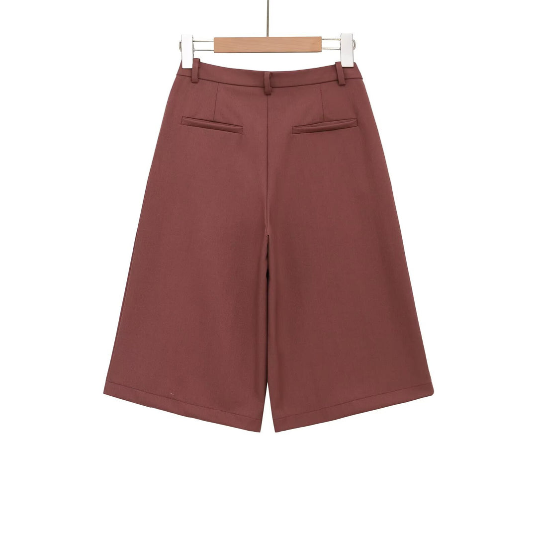 Damen weite Hochbund-Shorts mit eleganter Faltenlegung R&B