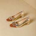 Damen elegante Pumps mit funkelndem Schmuckdetail und quadratischem Absatz