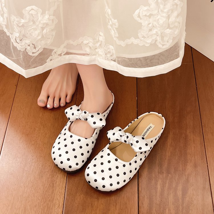 Damen elegante Mules mit Schleifenakzenten und Punktmuster