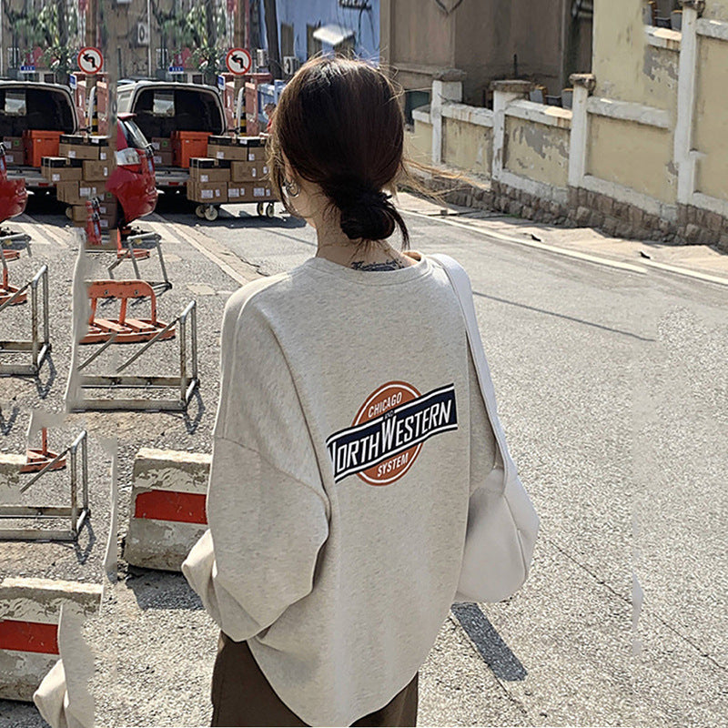 Damen lässiger Oversized-Pullover mit modischem Logo und angenehm weichem Innenfutter