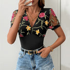 Damen Body mit floralem Spitzenbesatz und V-Ausschnitt R&B