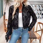 Damen Spitzenoptik Bomberjacke R&B