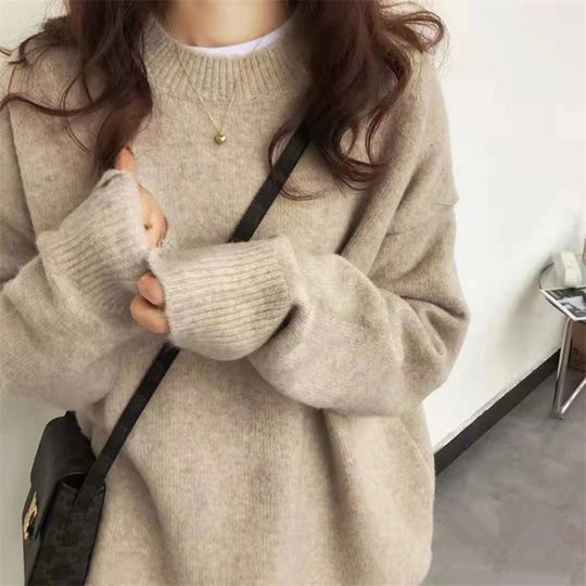 Damen Hochwertiger Strickpullover mit klassischem Rundhalsausschnitt und lässigem Schnitt R&B