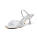 Damen elegante Slingback-Sandalen mit glitzernden Akzenten und breitem Blockabsatz R&B