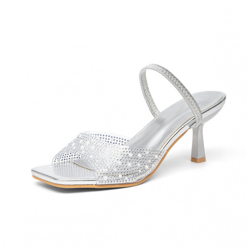 Damen elegante Slingback-Sandalen mit glitzernden Akzenten und breitem Blockabsatz R&B
