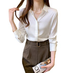 Frauen Luxuriöse Satin Knopf-Oben Bluse