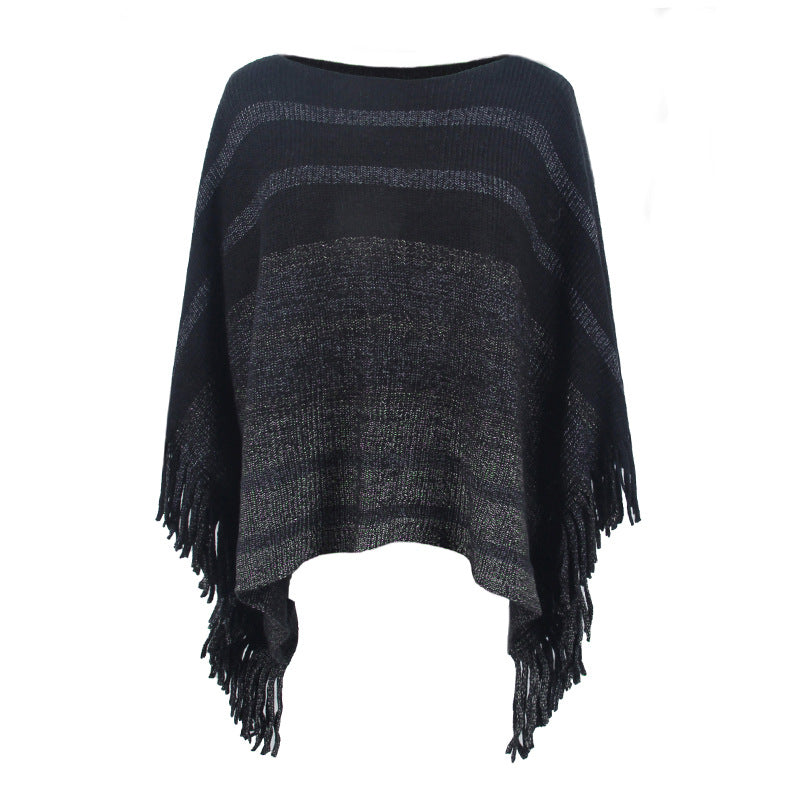 Damen eleganter Poncho mit strukturiertem Design und fransigen Details R&B
