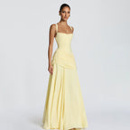 Damen Elegantes Maxikleid mit raffiniertem Raffung und schmalen Spaghetti-Trägern R&B